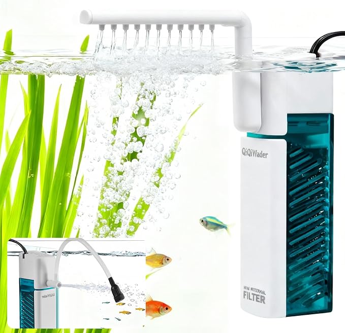 Small Fish Tank Filter, Aquarium Filter，Aquarium Internal Filter | Ideal for 2-10 gal fish tanks, 3W 80GPH with two modes. Works in fresh & saltwater.