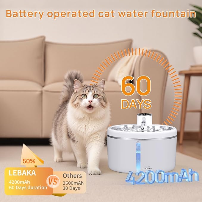 Wireless Cat Water Fountain with [Stainless Steel Tray], 102oz/3L Pet Water Fountain for Cats Inside, Cat Fountain for Drinking with Motion Sensor, Ultra Quiet Pump, Cats & Dogs Gifts (102oz+2Filters)