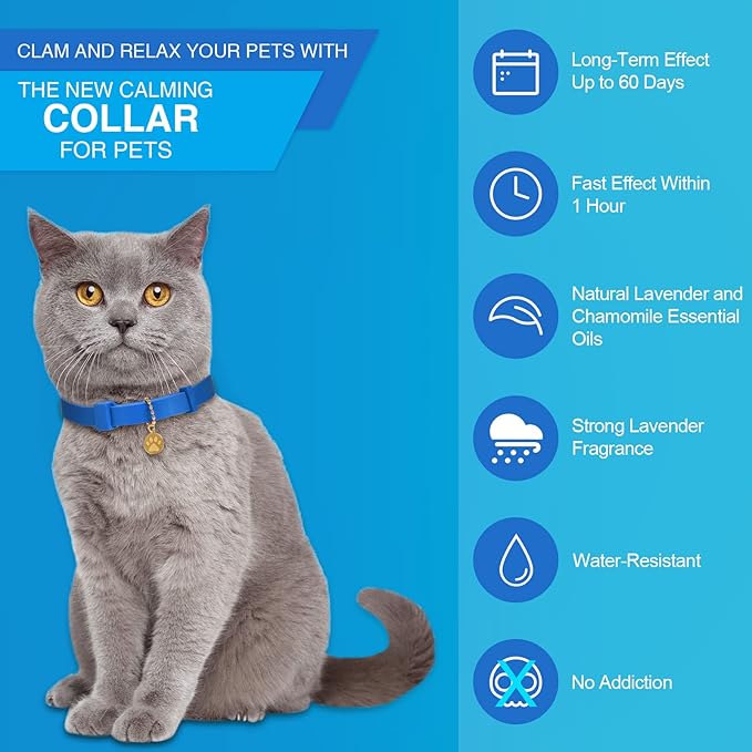 Weewooday 4 Pcs Cat Calming Collar Adjustable Pheromones Scent Relaxing Cat Collar with 2 Pendant for Puppies Reduce Stress Aggression Anxious, up to 15 Inches(Blue)