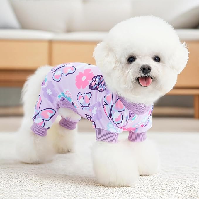 XPUDAC 4 Pack Dog Pajamas Soft Strechy Summer Dog Pjs Puppy Clothes for Small Medium Dogs Boy Girl Cat Pet Outfits, L