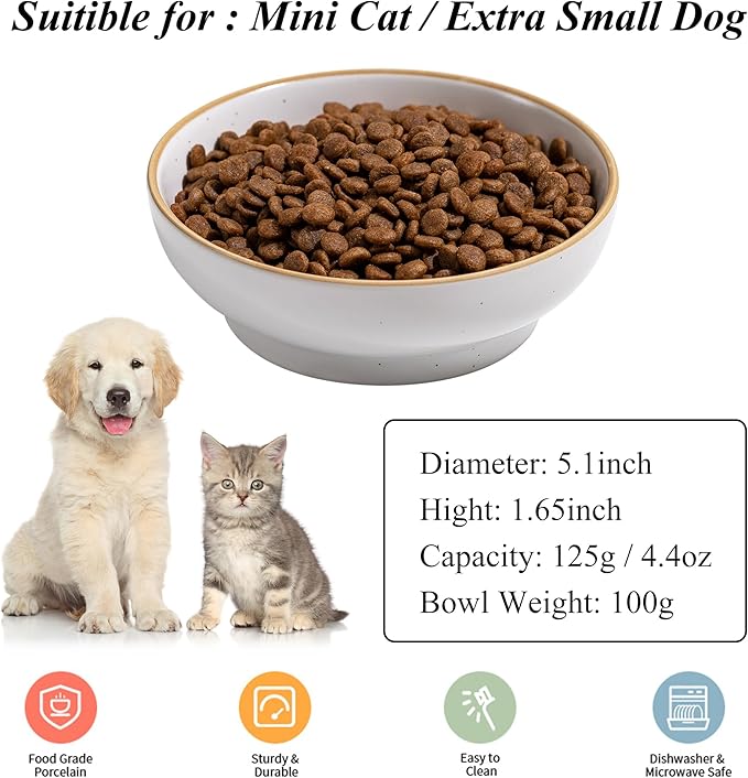 Cat Bowl 3 Pack, Pet Plate, Premium Ceramic Food Grade Pet Bowl Suitable for Dry and Wet Food, 5 in Feeding Indoor Cats, Kittens and Small Dogs, Dishwasher Safe (Black White Gray)