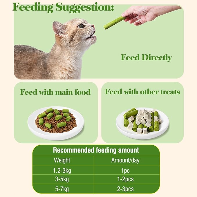 30g Cat Grass Sticks, Freeze Dried Cats Grass Teething Stick, Edible Cat Chew Toy for Teeth Cleaning Dental Health and Hairball Removal
