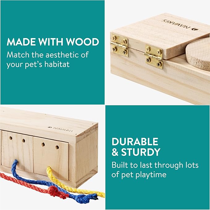 Navaris Wooden Treat Dispensers - Set of 2 - Solid Wooden Pet Toys for Feeding & Foraging - Ideal Hamster, Rabbit, Rat, Gerbil & Guinea Pig Toy & Accessories