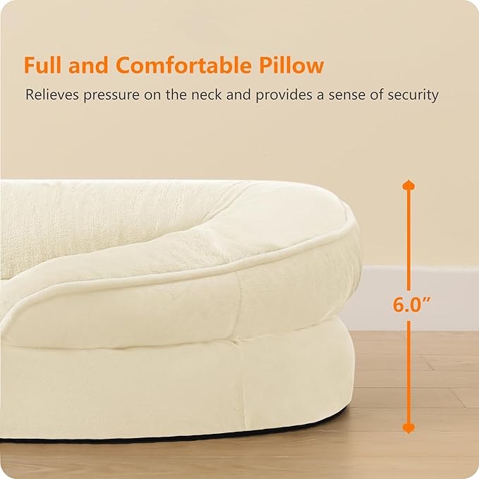 Dwanton Orthopedic Dog Bed for Medium Dogs with Gel Memory Foam, Waterproof Dog Sofa, Washable Pet Bed with Four Sided Bolster Cushion, Removable Cover & Non-Slip Bottom, 36", Beige