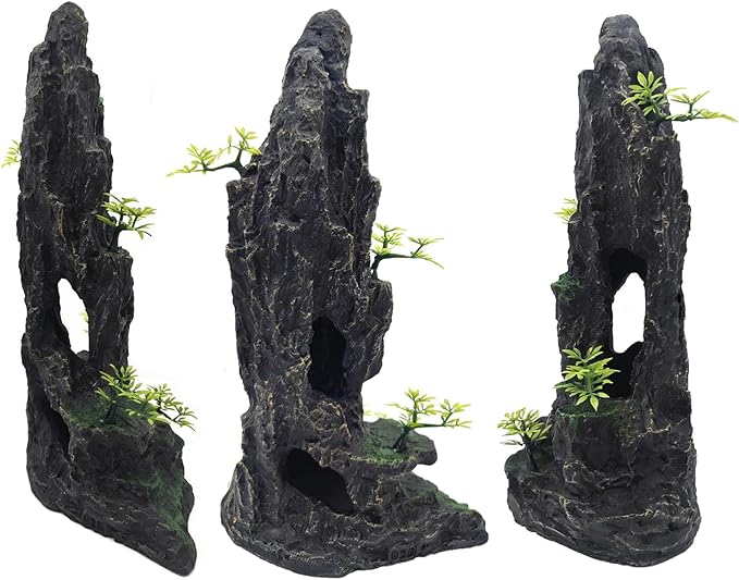 Large Aquarium Decoration - Resin Rockery Landscape Castle Decoration Fighting Fish Hiding Cave Fish Tank Ornaments Accessories - Height 14.3 inches (Green)
