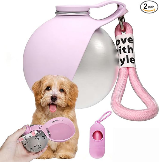 2-in-1 Portable Dog Water Bottle for Small Dogs, Foldable Pet Water Bottle, Portable Super Design Dog Water Bottle for Small Dog Walking, Hiking & Travel, Leak-Proof & Compact Dog Travel (Pink-A)