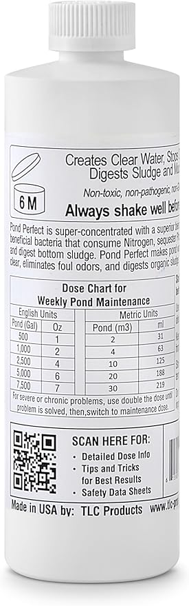 TLC PondPerfect Natural Pond Bacteria Treatment – Improves Clarity, Digests Sludge & Odors – Safe for Fish & Koi – Non-Chemical, Easy Liquid Dosing. 16 oz (473 ml)