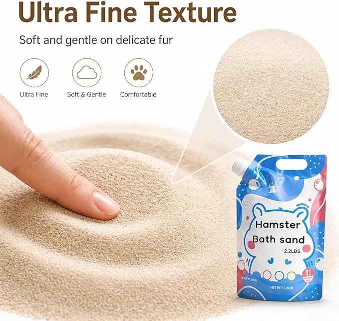 Meow&Woof Hamster Sand, 2.2lbs Chinchilla Dust Bath, 100% Natural Desert Sand for Hamster, Chinchilla, Gerbil, Syrian Mice, Small Animals Bath and Potty Litter, No Dust