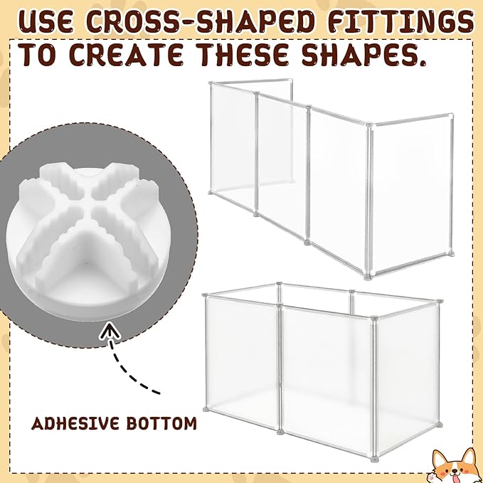 Sintuff Clear Plastic Dog Playpen Gate 8 Panel 165" W x 28" H Transparent Freestanding Pet Playpen Indoor Foldable Adhesive Pet Fence Barrier for Doorway for Small Dogs Puppy