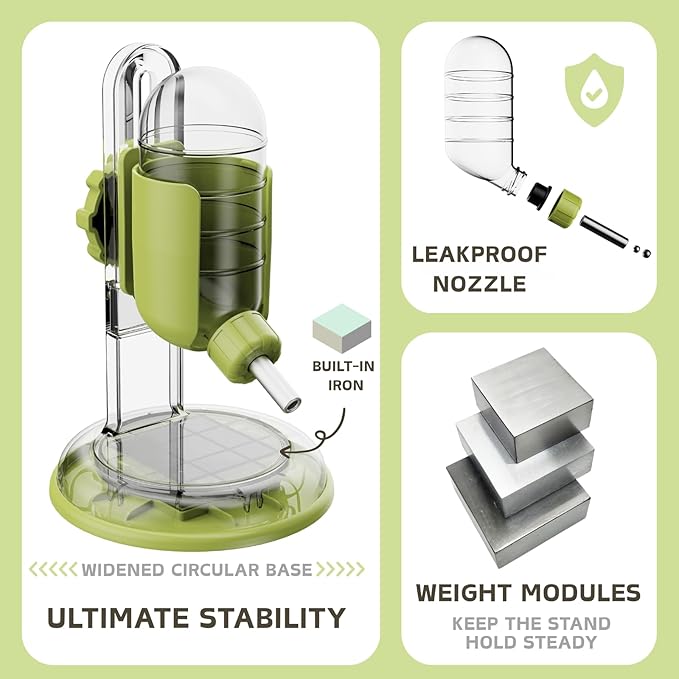 Hamster Water Bottle with Stand, 4oz Water Dispenser for Syrian Dwarf Hamsters Gerbils Mice Rats Degus (Green)