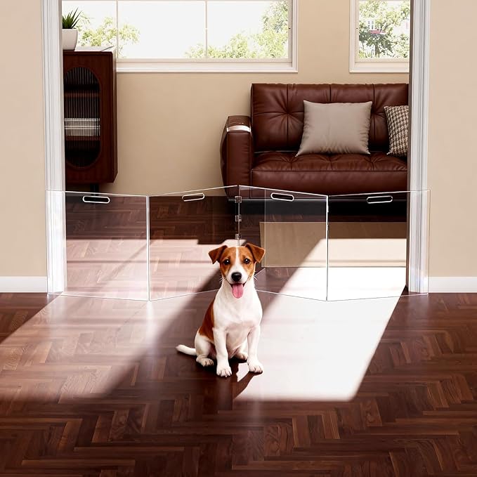 Acylic Pet Playpen Gate for The House Doorways, Clear Acrylic Pet Gate for Dogs, Freestanding, Clear (Medium, Panel, 4)