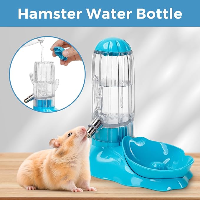 VANNON 2-in-1 Hamster Water Bottle & Food Feeder, 4.6oz/130ml Top-Fill Small Animal Cage Water Dispenser & Food Dish, BPA-Free, Anti-Leak for Hamster, Gerbil, Mouse