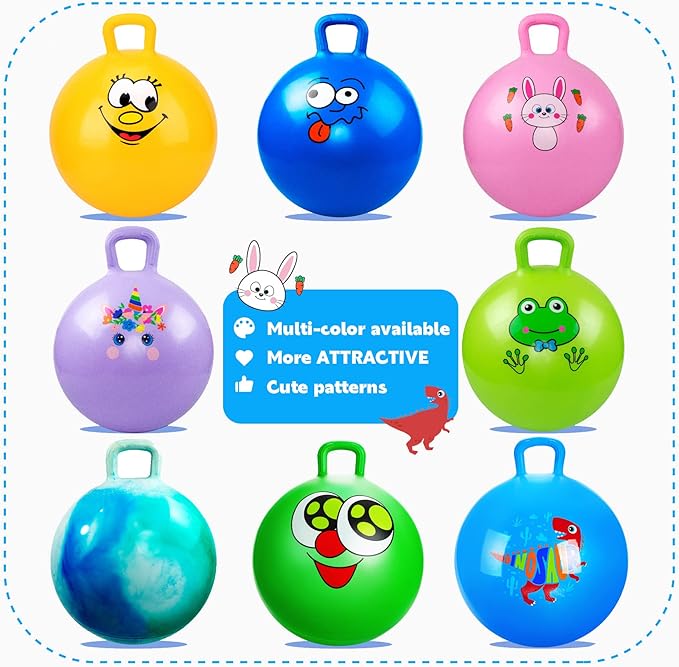 Hopper Ball, Dinosaur Hopping Toys for Kids, 18 Inch Bouncy Ball with Handle, Blue Inflatable Bouncing Hoppity Hop Toys for Boys and Girls Gifts
