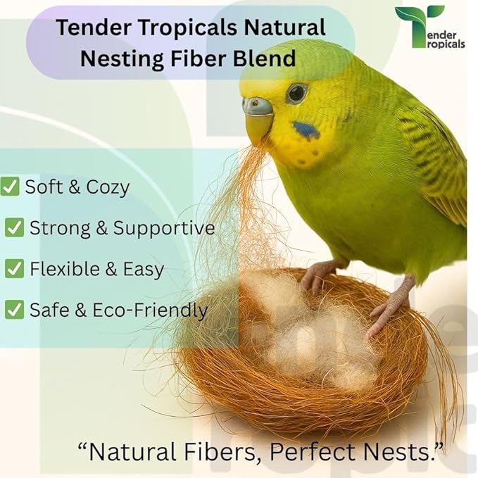 Natural Bird Nesting Material for Birds – 2.1 oz Blend of Coconut Fiber, Kapok Cotton,Palmyra Fiber – Safe Nesting Bedding for Wild Birds, Finches, Parrots, Hamsters, Small Pets