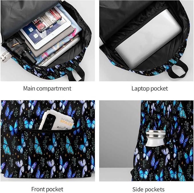 Butterflies Backpack for Women 16.7 Inch Laptop Backpack/Lightweight Waterproof Travel Daypack, Hiking & Work Bag