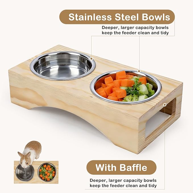 3-in-1 Rabbit Hay Feeder with Litter Box, Sturdy Wooden Hay Feeder Set for Guinea Pigs, Chinchillas, Hamsters, Ferret, Rabbits and Other Small Animal