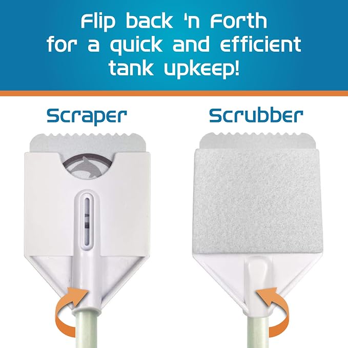 FLIPPER Platinum Nano Algae Scraper – Aquarium Glass & Acrylic Cleaner with Scrubber and Scraper 2-in-1 Design, Precision Fish Tank Cleaning Tool for Freshwater & Saltwater (12” Rigid Shaft)