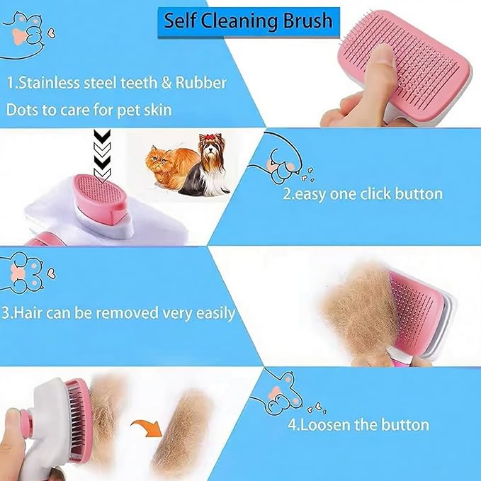 Self-Cleaning Slicker Brush, Dog Cat Bunny Pet Grooming Shedding Brush, Easy to Remove Loose Undercoat, Pet Massaging Tool Suitable for Pets with Long or Short Hair (Baby Pink)