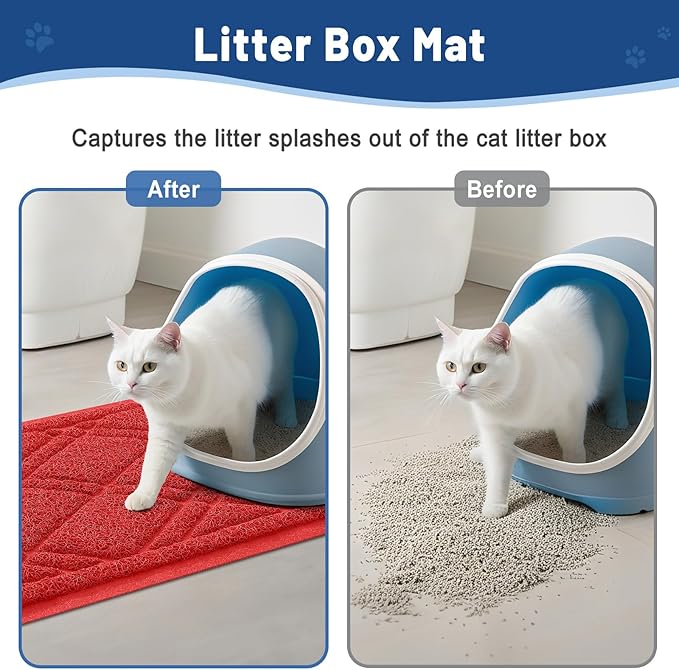 Smiry Cat Litter Box Mat 36x24, Non-Slip Water Resistant Litter Trapping Mat, Easy Clean Less Waste and Urine-Locking Cat Carpet for Indoor, Red