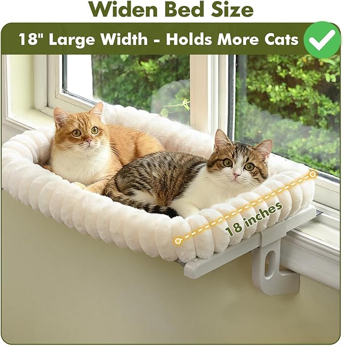 Zoratoo Cloud-Cuddle Cat Window Perch with 4-Sided Bolster, Zipper Design Cushion Window Seat for Window Sill, Sturdy Metal Frame & Easy Assembly Pet Hammock Bed for Indoor Cats (White, Medium)