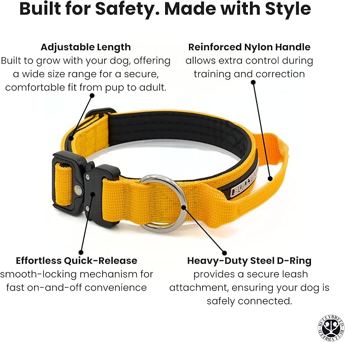 Tactical Dog Collar for Puppy, Heavy Duty Puppy Collar, Dog Collar for Small Dogs, Waterproof Dog Collar, Dog Training Collar, Quick-Release Metal Buckle, Adjustable Sizes – BULLYBREED (Yellow, Small)