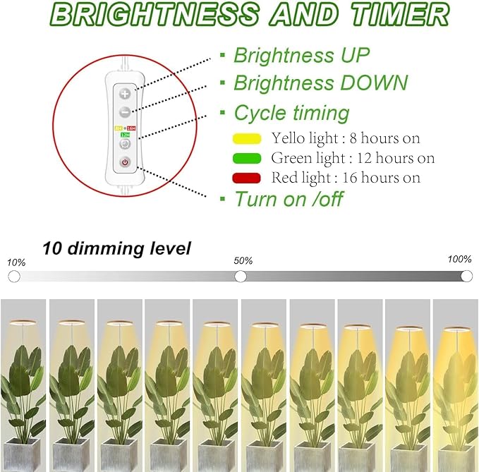 Grow Light for Large Indoor Plants, Full Spectrum LED Plant Light, Height Adjustable for Tall Plants, Auto On/Off Timer, 5V Safe Low Voltage Walnut Grain Grow Lamp for Home & Office