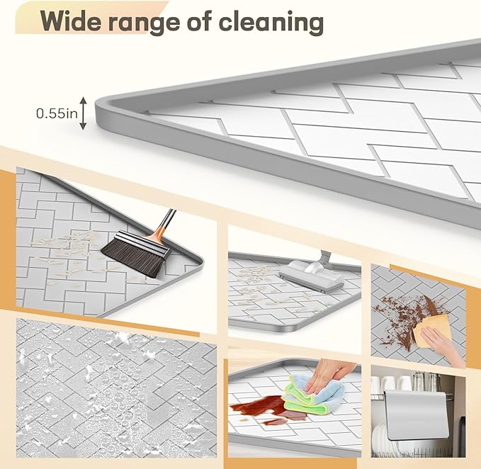 Silicone Cat Litter Mat for litter box 24" X 15"-Easy to Clean Cat Litter Trapping Mat, Waterproof, urine-proof and non-slip to keep the floor clean and tidy（Gray）