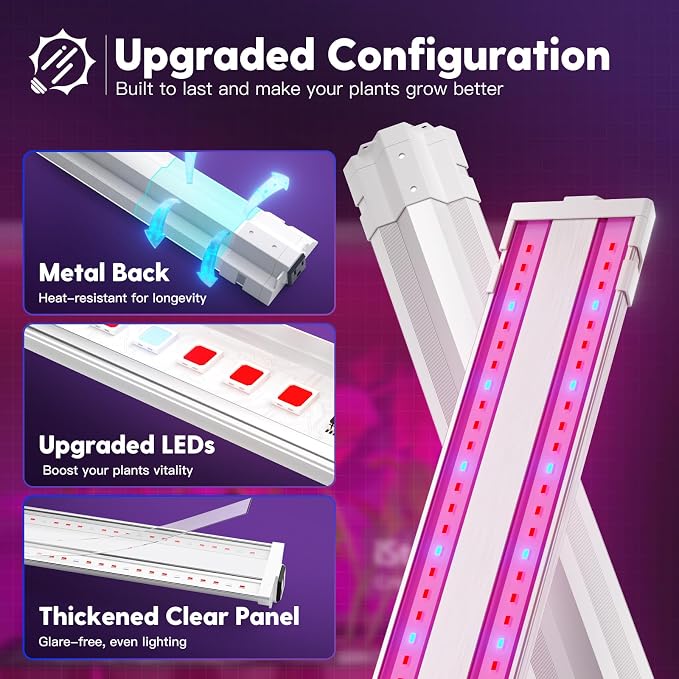 FREELICHT 1Pack 4FT Grow Light for Indoor Plants, 60W=350W, Red Blue | Linkable LED Grow Light, Sunlike Plant Lights for Hydroponic Seed Starting Veg & Indoor Gardeners, Plug in with On/Off Switch
