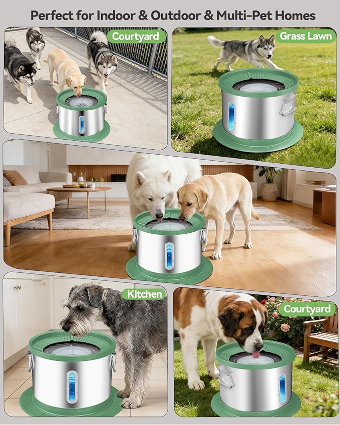 UPSKY 14L No Spill Dog Water Bowl, Stainless Steel Spill Proof Dog Bowl with Water Window, Dual-Suction Anti-Slip Large Capacity Slow Drinking Bowl with Floating Disk for Large Dogs & Messy Drinkers