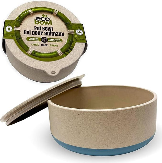 Palz&Co EcoBowl with Lid for Dogs & Cats, 80 oz Blue - Natural Bamboo Pet Bowl with Non-Slip Base, Pet Food and Water Dish, Dishwasher Safe