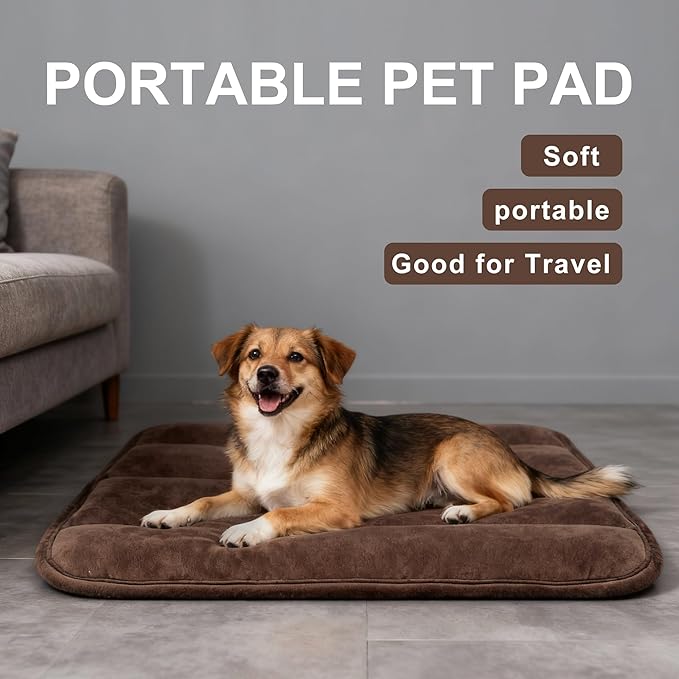 Dog Bed Mat, Reversible Dog Crate Pad with Washable Kennel Mat and Soft Foam, Flat Pet Bed for Dogs & Cats, for Crates Carriers & Travel (Dark Brown, 34" L*20" W*1.5" Th)
