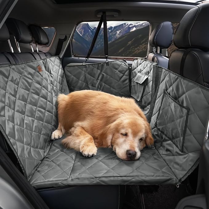 FUNNY FUZZY Dog Car Seat Cover, Back Seat Extender for Dogs - 420Lb Hard Bottom Waterproof Pet Car Seat Cover, 600D Heavy Duty Pet Hammock with Non-Slip Bottom for Cars, SUV, Trucks