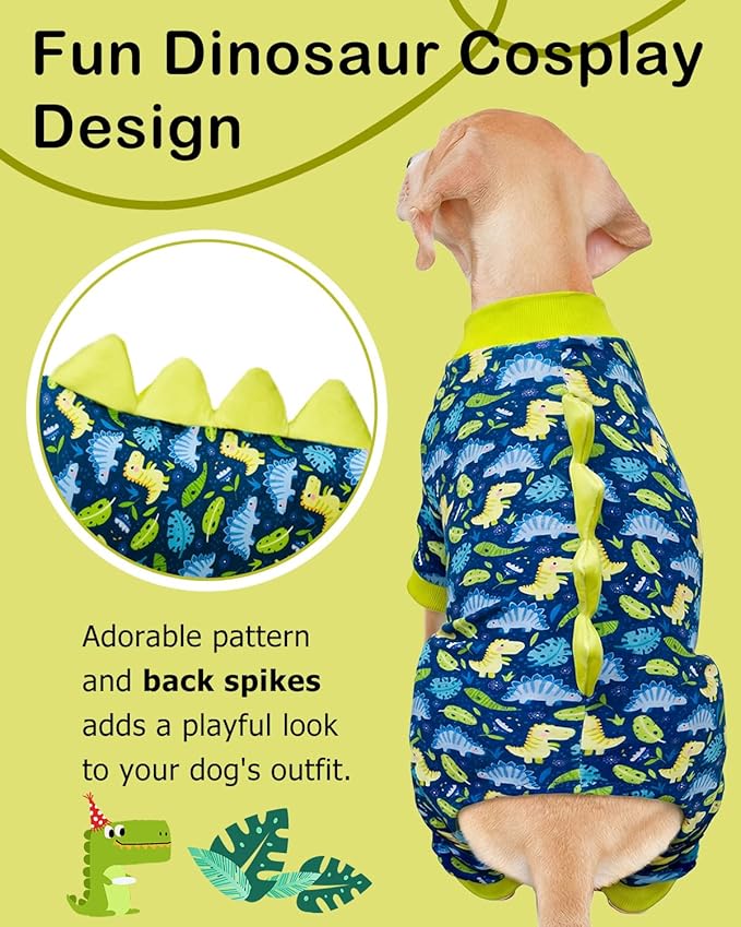 CuteBone Dinosaur Costume Dog Pajamas, Stretchy Spandex Crystal Velvet Sleepwear Coat for Small Dogs, Soft & Warm Pet Outfit Clothes for Cold Weather, Cozy Pullover Design COSP10-3XL
