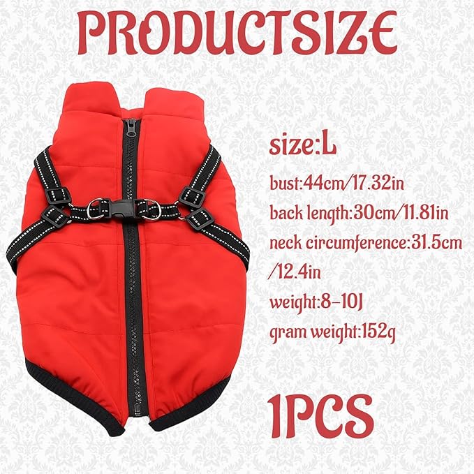1 PCS (Suitable for 8 to 10 pounds) 3 in 1 Winter Jacket for Dogs, Cozy and Warm Dog Coat, Water-Resistant Outer Layer, Adjustable Straps for Secure Fit, Ideal for Cold Weather, Small to Large Sizes
