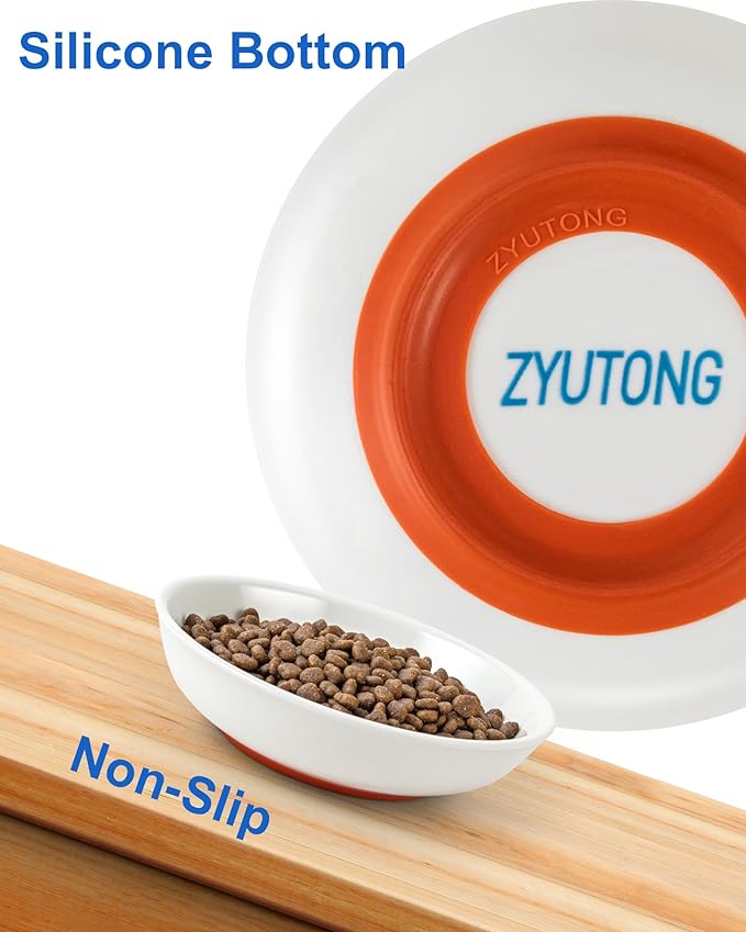Ceramic Cat Bowl Whisker Friendly – 3 Pack Shallow Wide Cat Food Bowls, 5.5″ Non‑Slip Cats Dishes Silicone Base, Dishwasher & Microwave Safe, Indoor Cats Food & Water Bowl – Cute Heart Paw Design