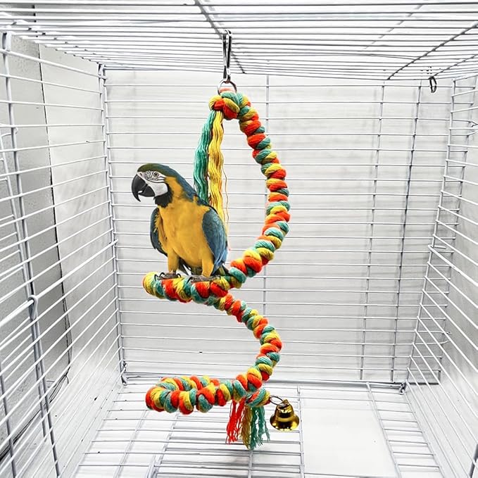Bird Rope Perch Bird Perches for Cage, Colorful Cotton Bendable Rope Perch Swing, Parrot Perch Parrot Toys Parakeet Toys Bird Toys for Parrots (Multi-Color, 40 inch)