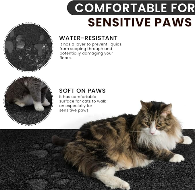 Andalus Jumbo Cat Litter Mat, Pack of 1 - Waterproof, Non-Slip & Easy to Clean Cat Litter Box Mat for Extra Efficient Pet Litter-Trapping, Black (47” X 35”)