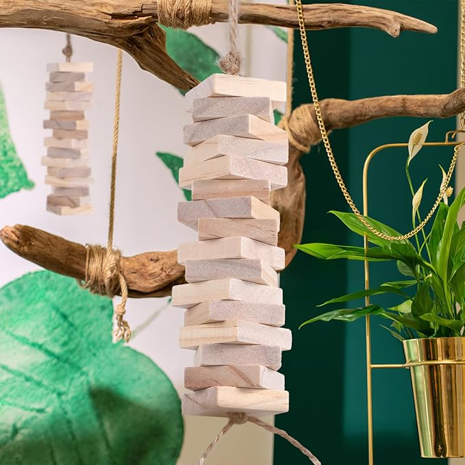 Housoutil Parrot Chewing Blocks 100Pcs Natural Wooden Bird Toys DIY Craft for Bird Cage Accessories Cockatoos Macaws African Grey Small Medium Birds