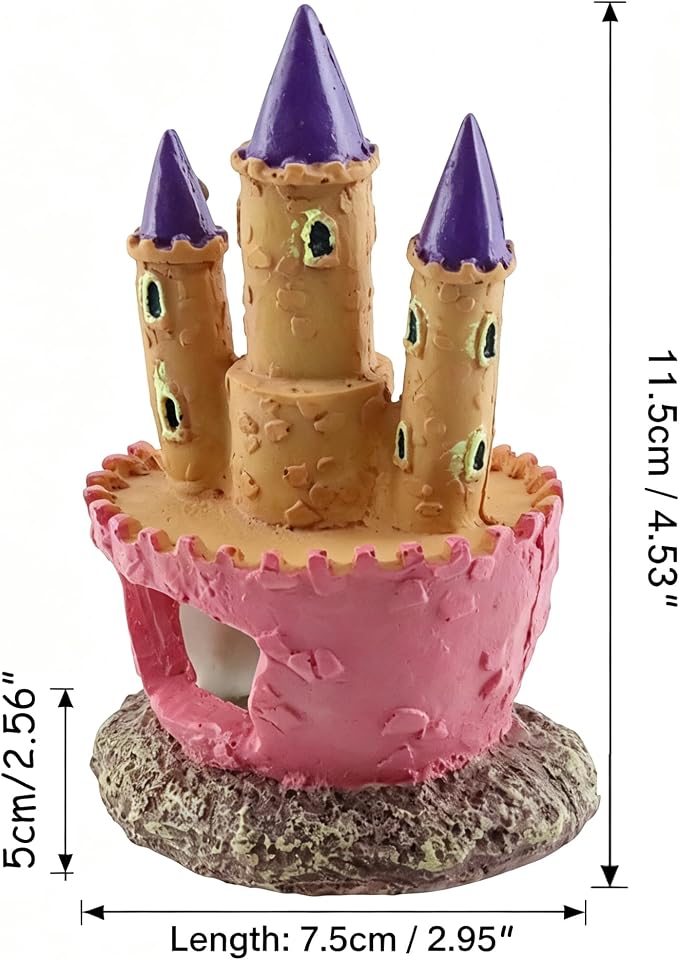 HEVSTIL 3D Resin Aquarium Castle, Cartoon Fish Tank Ornament Safe for Tanks | Available in multicolor & pink. Non-toxic, safe for all fish. Provides cave hideout for betta, shrimp, cichlids. Medium size