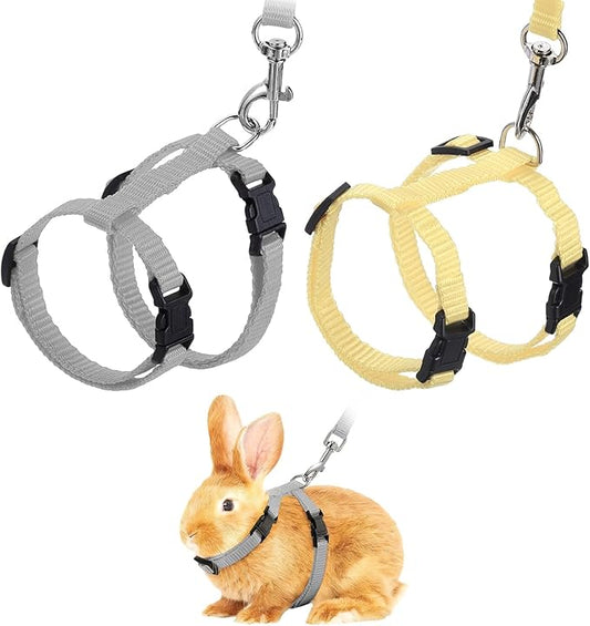 Rabbit Harness and Leash, Escape Proof Bunny Cat Leash Small Animal Harness Soft Adjustable Buckle(2Pcs, Beige/Gray) for Bunny Kitten Cats Puppies Walking Hiking Training