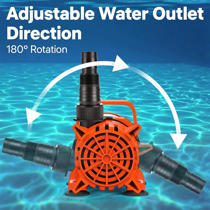 DOKO 5200GPH Submersible Water Pump, 180° Ajustable Pond Pump with 20FT Power Cord 310W Ultra Quiet Aquarium Pump for Pond, Fountain, Waterfall, Fish Tank, Hydroponic, Statuary, Orange Black