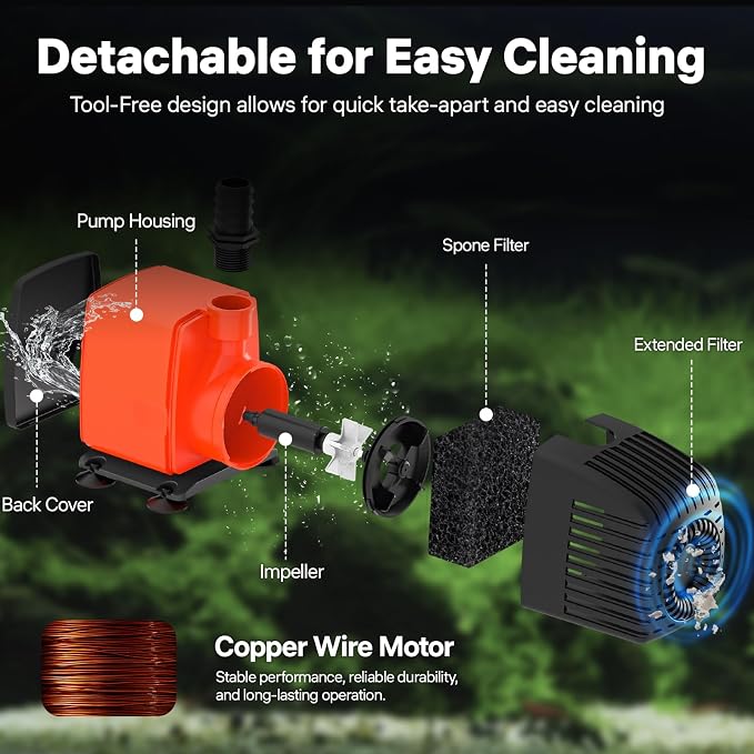 Doko Submersible Water Pump,880GPH Aquarium Water Pump with Extended Mesh Cover and Sponge,Ultra Quiet Pond Pump with 6Ft Power Cord for Fountains,Fish Tanks,Hydroponics,and Waterfalls