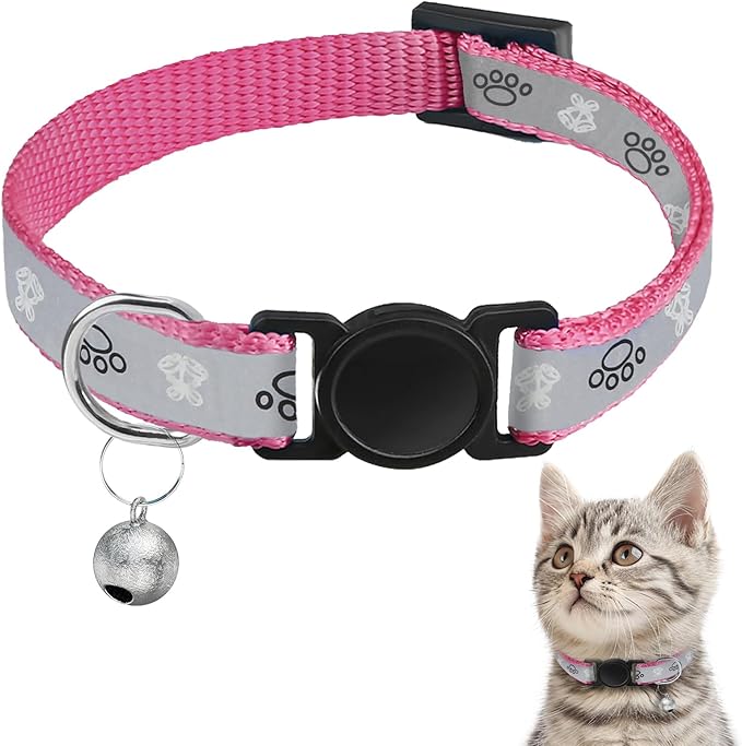 Cat Collar Breakaway, Reflective Kitten Collar with Bell, Safety Buckle Kitten Collar, Lightweight, Adjustable, Comfortable, Suitable for Boy Girl Cats (7"-13") Hotpink