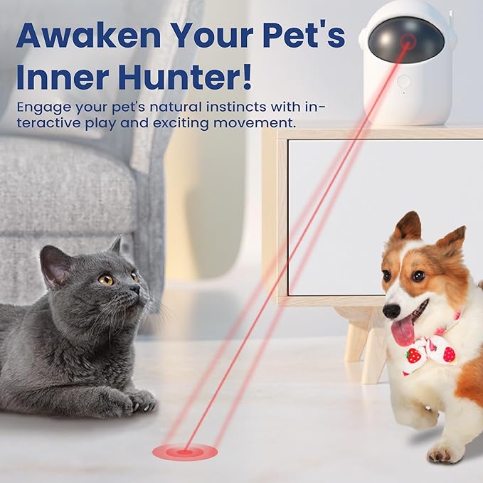 PAWSPIK Automatic Laser Cat Toy, Rechargeable Interactive Cat Toy with Adjustable Angles, Quiet Motor, Timer Modes, Random Trajectory Laser, Indoor Cat & Kitten Toy, White