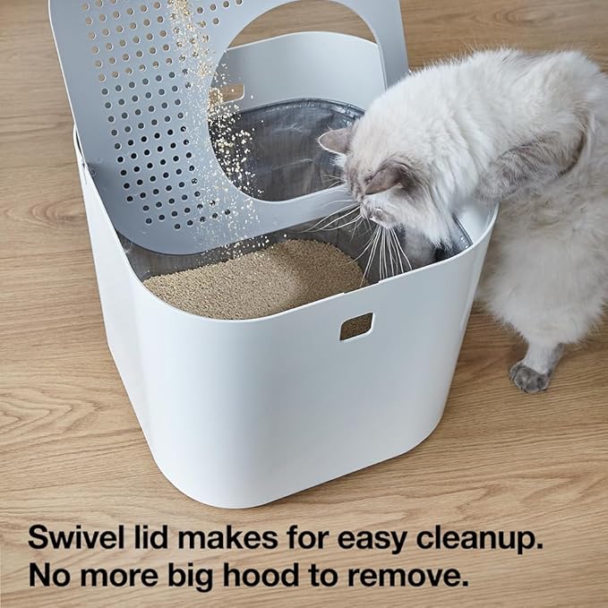 Modkat Top-Entry Litter Box - Reduces Litter Tracking, Swivel Lid for Easy Cleaning, Leak-Proof, Dog Proof - Includes Scoop & Reusable Liner Black
