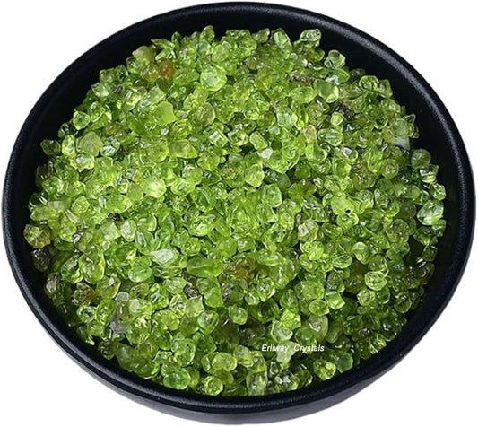 Erliway Olivine Crystal Chips Bulk for Vase Filler Craft, 0.5 lb 3-5 mm | Natural Crushed Crystal Stone for Spell Jar, Aquarium Gravel, Reiki Healing Meditation, Jewelry Making, Resin Art, Home Décor