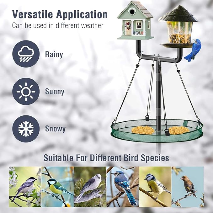 2 Pack Seed Catcher Tray for Outdoor Pole Mounted Bird Feeders, 20'' Hanging Bird Feeder Seed Catcher Platform with Holes Fits 1'' Pole, for Hummingbird Bee Feeder Outdoor Garden(with Holes)