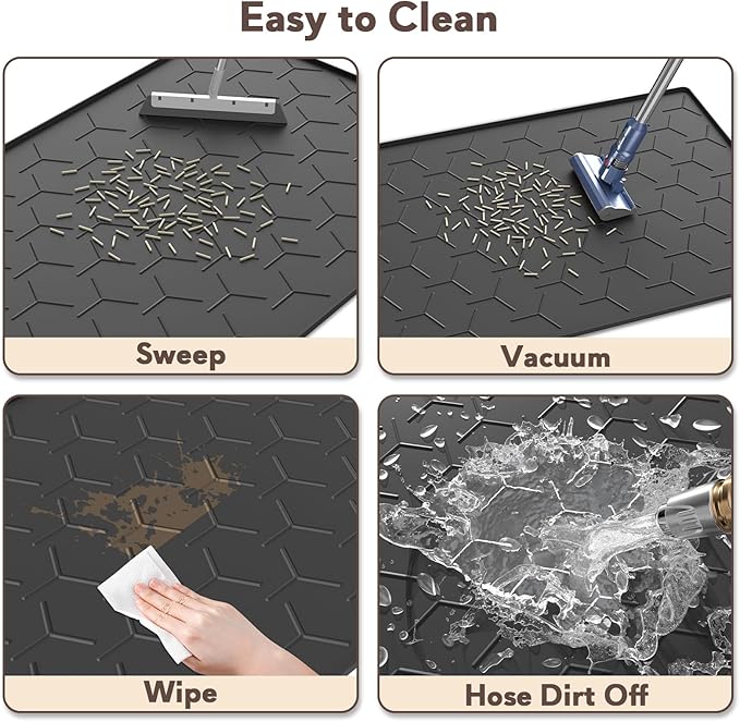 Garoopion Cat Mat for Litter Box, Large 40" X 28" Cat Litter Mat XL, Waterproof Silicone Pad for Floor, Black