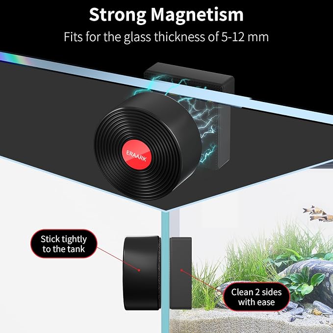 ERAARK Aquarium Magnetic Cleaner Brush for Small Glass Fish Tank Floating Cleaner Scrubber Brush Magnet Scraper Aquarium Cleaning Tools Black
