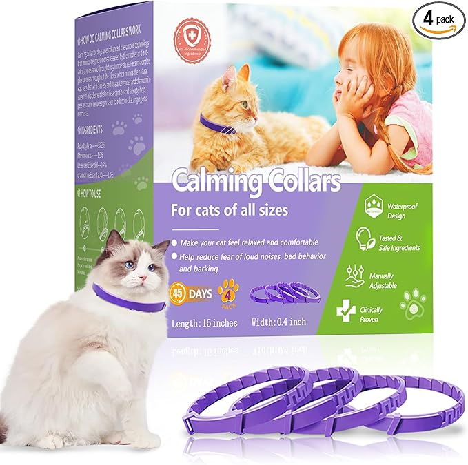 Calming Collar for Cats Adjustable Soother Anxiety Relief & Stress, Comfort Cat Calm Collars Water Resistant, Pheromone Collar for Cats Rapid Effect Lasts 45 Days (Purple)